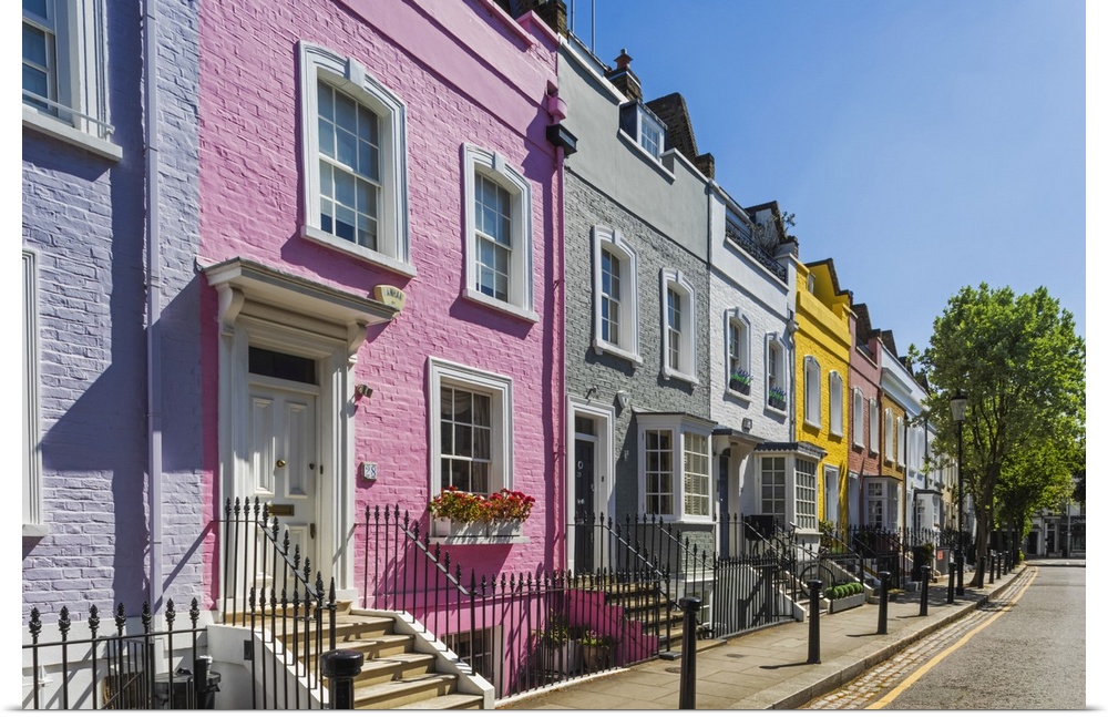 England, London, Westminster, Kensington and Chelsea, Colourful Residential Houses in Bywater Street