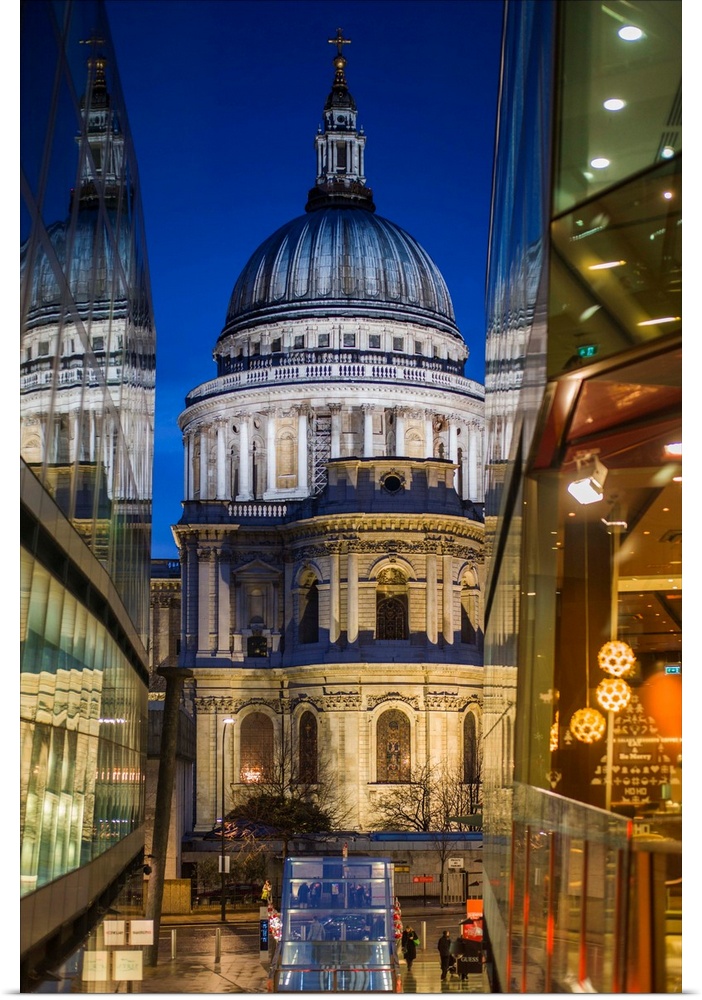 England, London, The City, St. Paul's Cathedral from One New Change, dusk