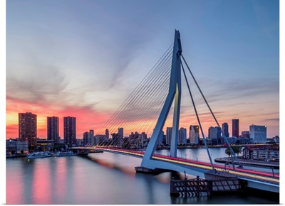 Erasmus Bridge At Sunset, Rotterdam, South Holland, The Netherlands