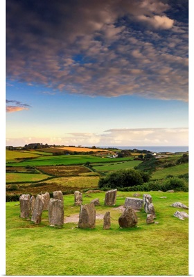 Europe, Ireland, Cork county, Drombeg stone circle at sunset