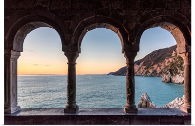 Europe, Italy, Liguria, Portovenere, View Through The Arches Of San Pietro