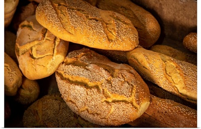 Europe, Italy, Sicily, Sant'Angelo Muxaro, White Bread Loaves In The Traditional Bakery