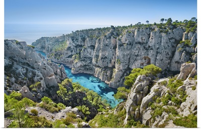 Fjord Landscape In The Calanques, France, Bouches-Du-Rhone, Cassis, Cote d'Azur