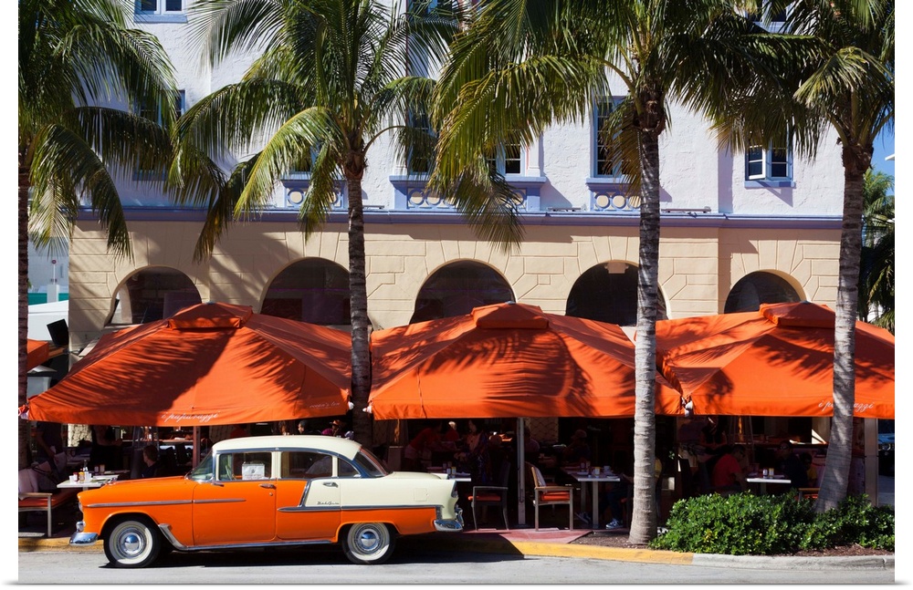 USA, Florida, Miami Beach, South Beach hotels on Ocean Drive, 1955 Chevrolet car