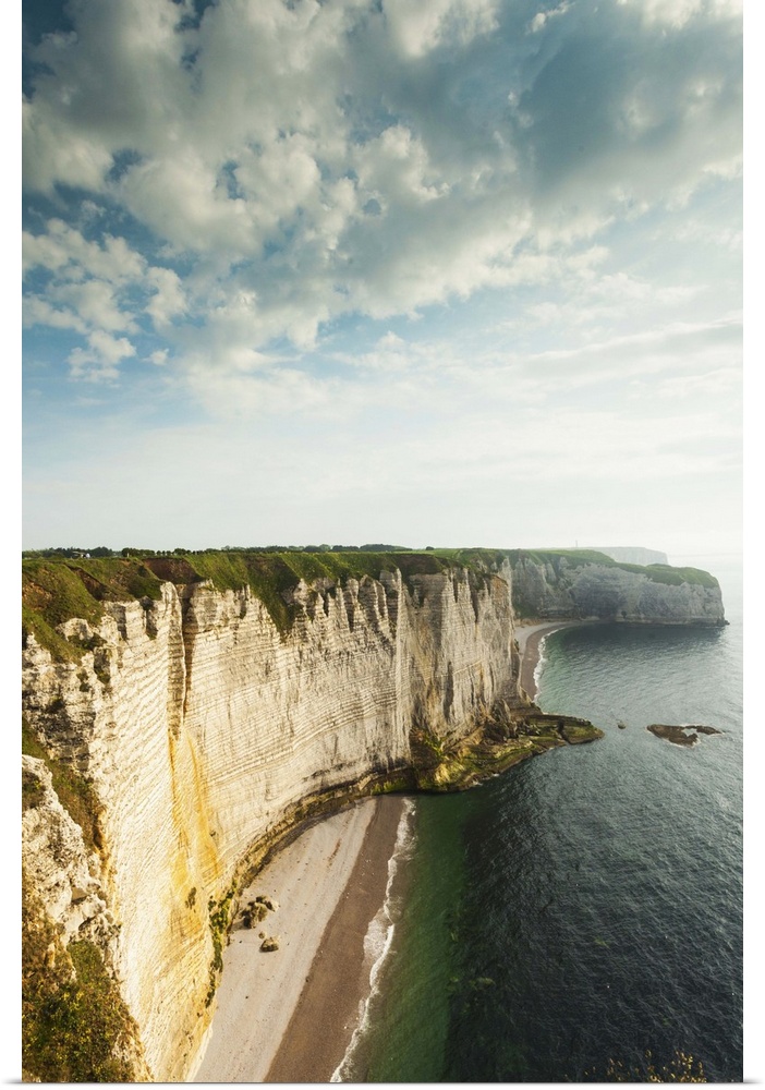 France, Normandy Region, Seine-Maritime Department, Etretat, Falaise De Aval cliffs, elevated view