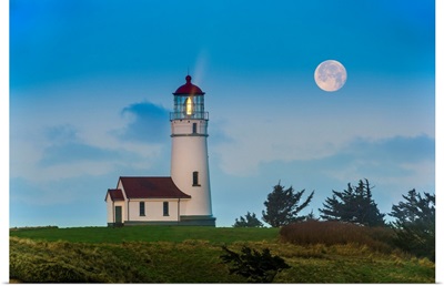 Full Moon Over Cape Blanco Lighthouse, Oregon, USA