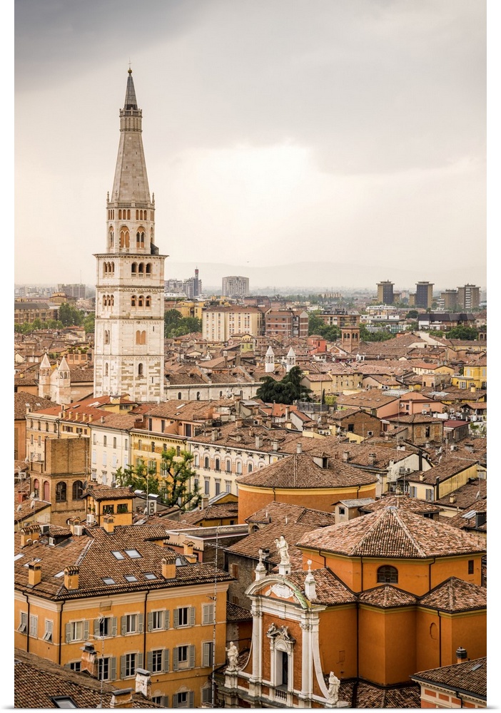 Ghirlandina tower from top of Military Academy Palace in Piazza Roma. Modena, Emilia Romagna, Italy