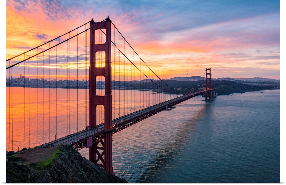 Golden Gate Bridge During Sunrise, Marin County, San Francisco, Northern California, USA.