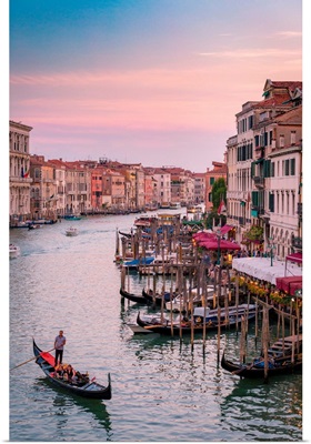 Gondola In The Grand Canal At Sunset, Venice, Veneto, Italy