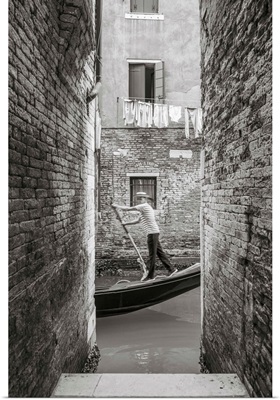 Gondola On A Small Canal, Cannaregio, Venice, Veneto, Italy