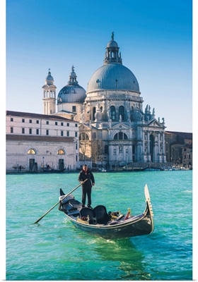 Gondola Over The Grand Canal With The Salute Basilica, Venice, Veneto, Italy