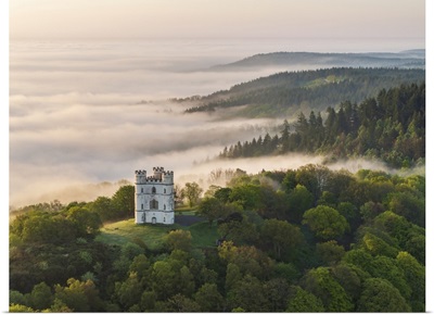 Haldon Belvedere At Dawn On A Misty Morning In Devon, England