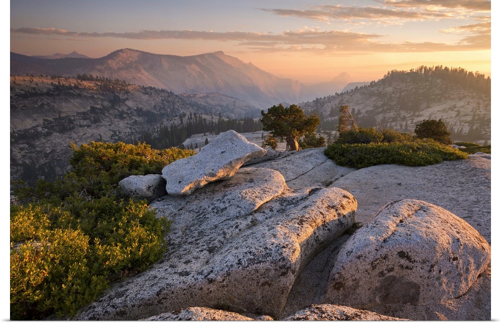 View towards Half Dome at sunset, from Olmsted Point, Yosemite National Park, California, USA. Autumn (October)