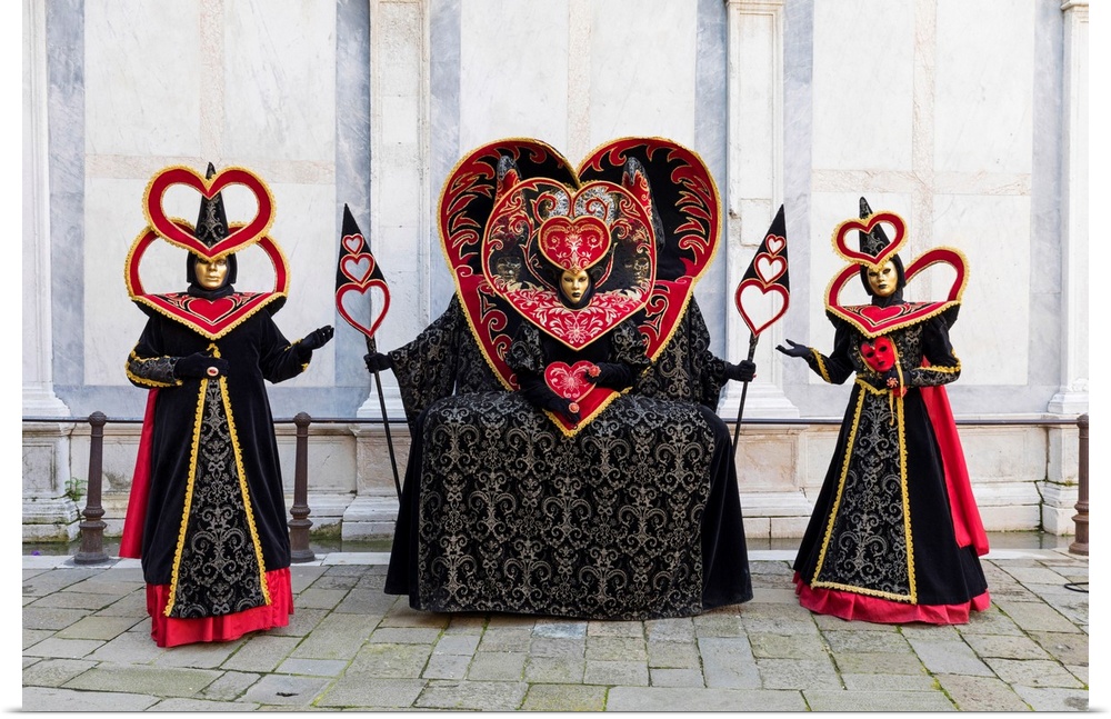 Heart-Shaped Costumes At The Venice Carnival, Venice, Italy