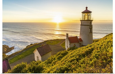 Heceta Head Lighthouse At Sunset. Florence, Lane County, Oregon, USA