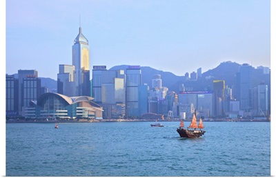 Hong Kong Harbour With Red Sailed Junk, Hong Kong