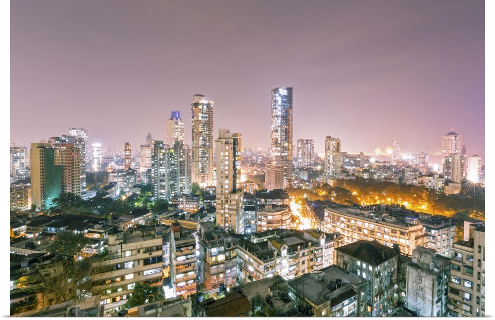 India, Maharashtra, Mumbai, view of the city of Mumbai city centre at night from Kemp's Corner