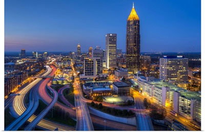 Interstate 85 passing the Midtown Atlanta skyline, Georgia, United States of America