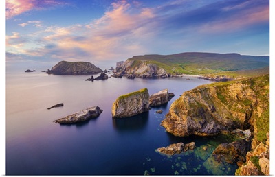 Ireland, Co. Donegal, Port (An Port), Rocky Coastline At Dusk