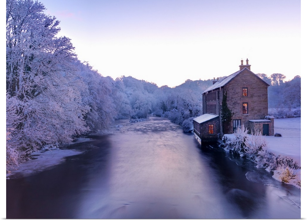 Ireland, County Donegal, Ramelton, River lennon in winter, House by river (PR).