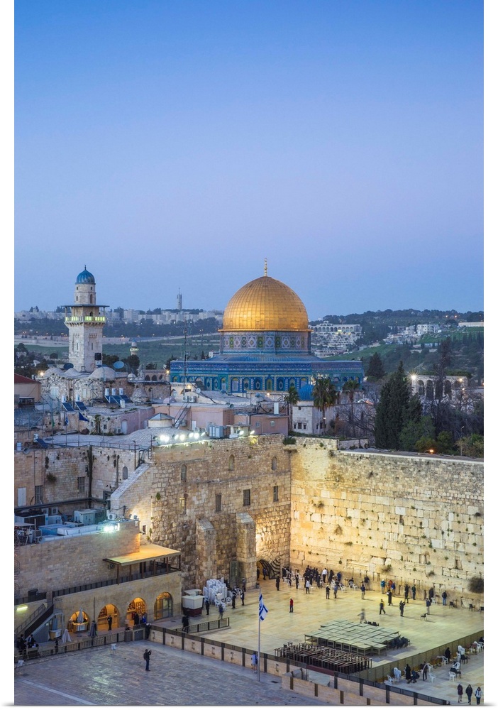 Israel, Jerusalem, Old City, Temple Mount, Dome of the Rock and The Western Wall - know as the Wailing Wall.