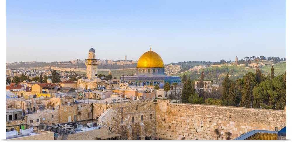 Israel, Jerusalem, Old City, Temple Mount, Dome of the Rock and The Western Wall - know as the Wailing Wall.