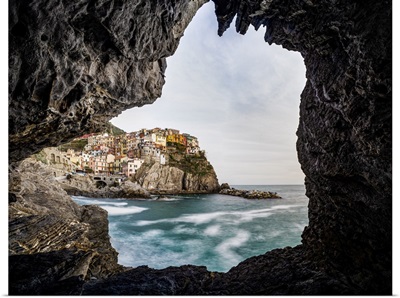 Italy, Liguria: Manarola From A Cave On The Shore