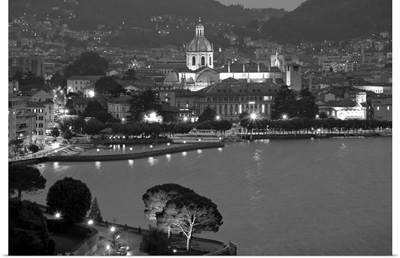 Italy, Lombardy, Lakes Region, Lake Como, Como, city view from Bellagio road, evening