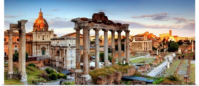 Italy, Rome, Colosseum and Roman Forum at sunset