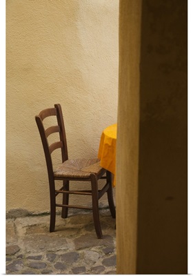Italy, Sardinia, North Western Sardinia, Castelsardo, cafe chair