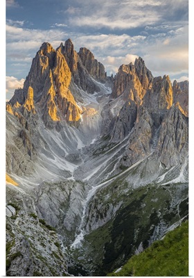 Italy, Veneto, Sunset Lights Emphasize The Spiers Of The Cadini Di Misurina Group