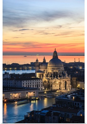 Italy, Venice, Santa Maria della salute church from the Campanile at sunset