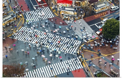 Japan, Tokyo, Shibuya, Shibuya Crossing, crowds of people crossing intersection