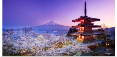 Japan, Yamanashi Prefecture, Fuji-Yoshida, Chureito Pagoda, Mt Fuji and Cherry Blossoms