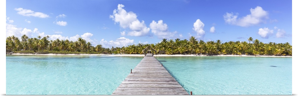 Jetty to tropical island, Tikehau atoll, Tuamotus, French Polynesia.