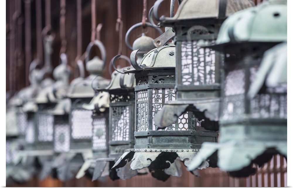 Lanterns at Kasuga Taisha Shrine (UNESCO World Heritage Site) at dusk, Nara, Kansai, Japan