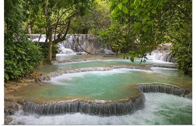 Laos, Turquoise blue pools and waterfalls at Kuang Si