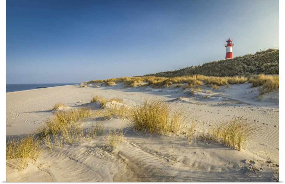 List-Ost lighthouse and beach on the Ellenbogen Peninsula, Sylt, Schleswig-Holstein, Germany.