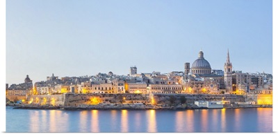 Malta, Valletta. The view from Sliema across Marsamxett Harbour to Valletta