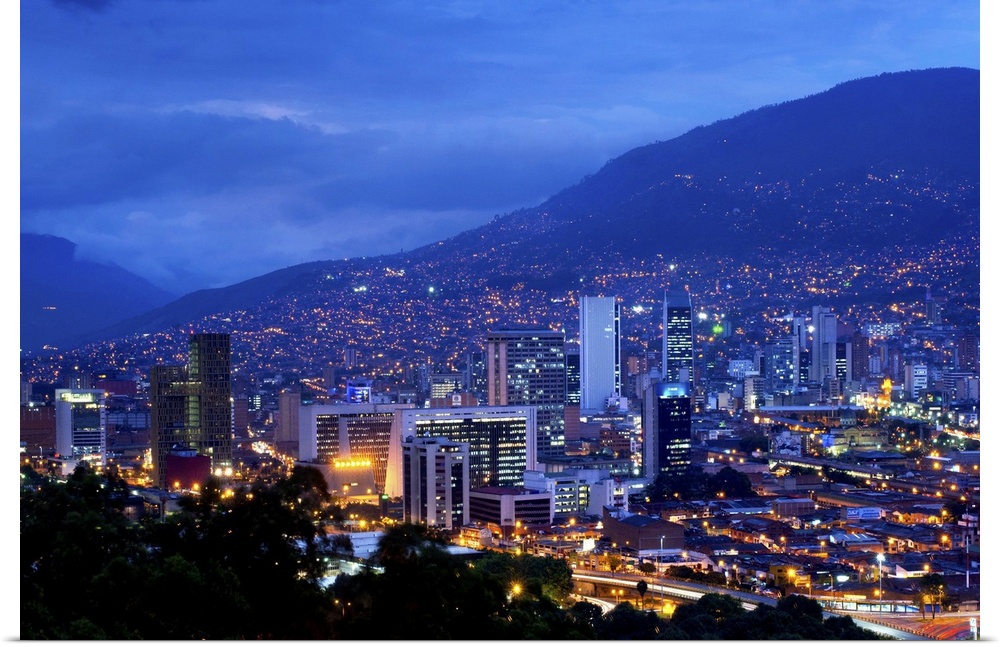 Medellin, Colombia, Elevated View Of Downtown Medellin, Aburra Valley Surrounded By The Andes Mountains
