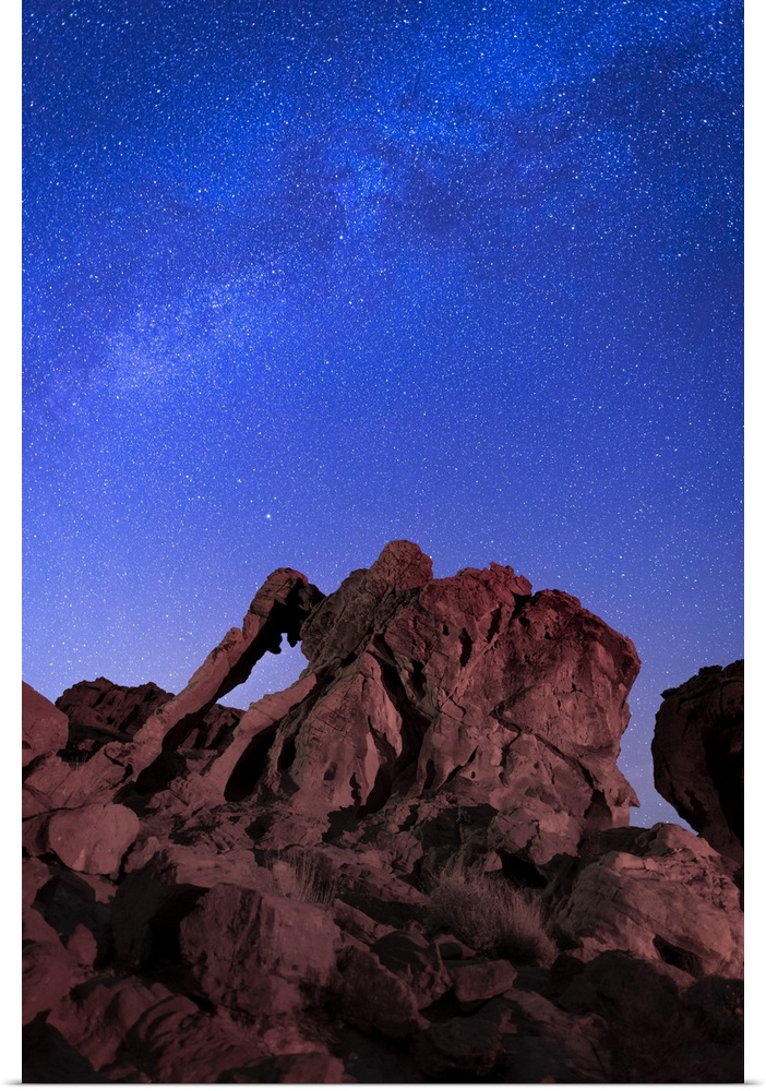 Milky way above Elephant rock formation, Valley of Fire State Park, Nevada, Western United States, USA