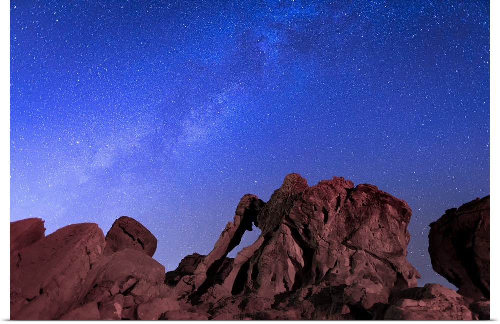 Milky way above Elephant rock formation, Valley of Fire State Park, Nevada, Western United States, USA