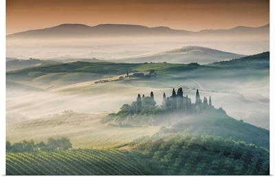 Mist Around Belvedere, Val d'Orcia, Tuscany, Italy