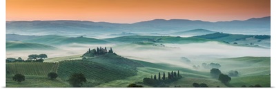 Misty Landscape Behind Belvedere, Val D'orcia, Tuscany, Italy