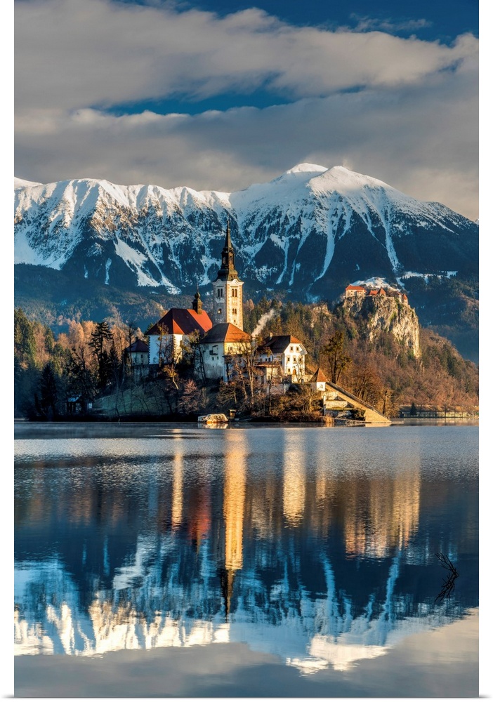 Morning Sunlight Over Church Of The Assumption Of Mary, Lake Bled, Upper Carniola, Slovenia