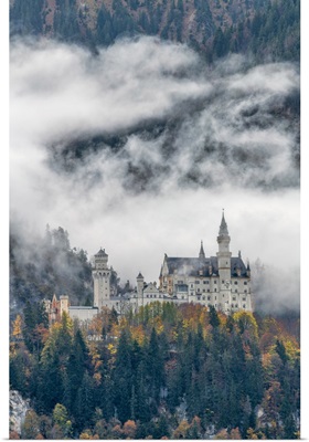 Neuschwanstein Castle In Mist, Fussen, Bavaria, Germany