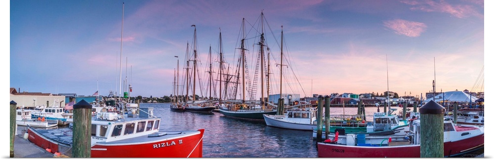 USA, New England, Massachusetts, Cape Ann, Gloucester, Gloucester Schooner Festival, schooners, dusk.