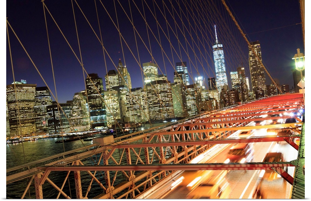 USA, New York City, Brooklyn Bridge and Lower Manhattan Skyline.