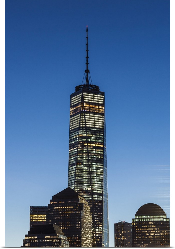 USA, New York, New York City,  Lower Manhattan skyline with Freedom Tower from Jersey City, dawn