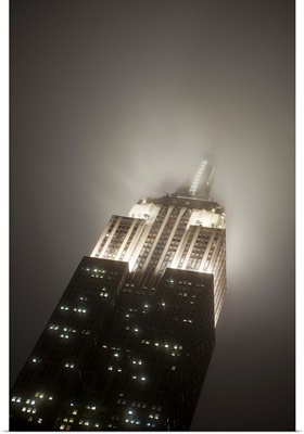 New York City, Manhattan, Empire State Building on a rainy evening